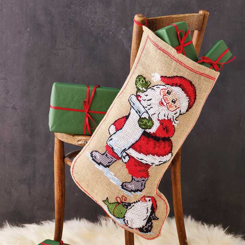 Broderi julesok julemand og pingvin 41 - 4216 - KreStoffer