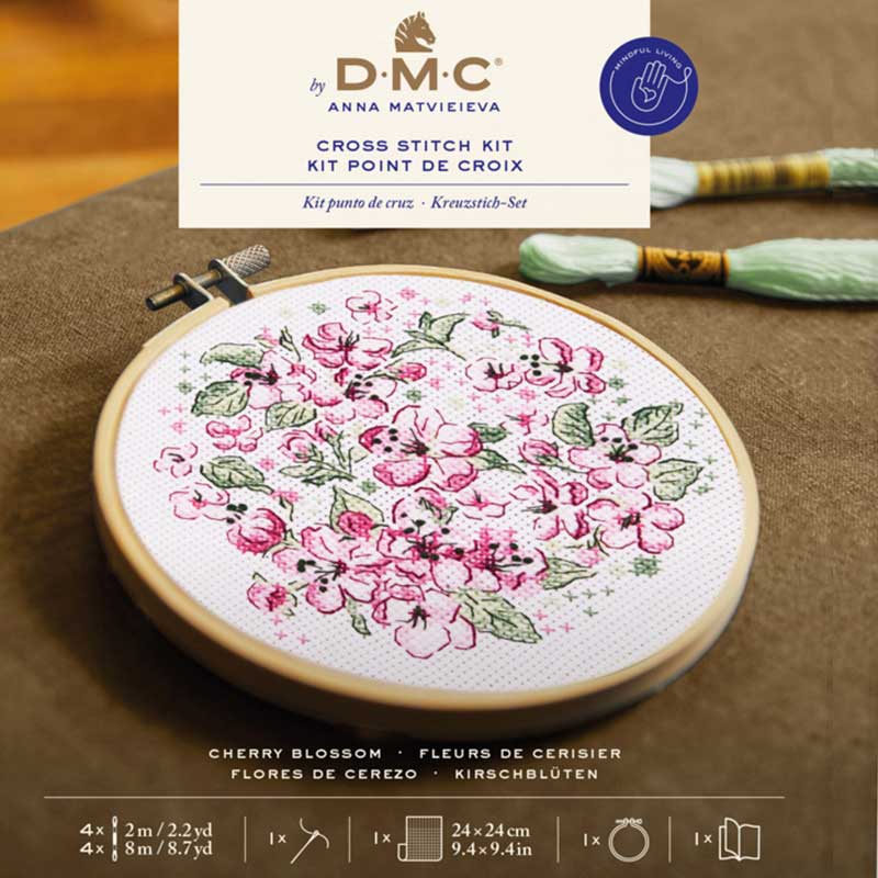 Broderikit DMC Cherry Blossom medium korsstings kit - KreStoffer