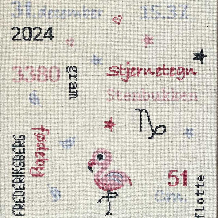Broderikit Fødselsminde Flamingo fra Pomp Stitch