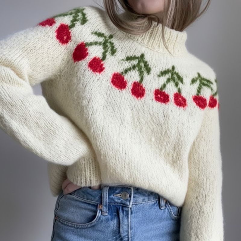 Strikkekit Cherry Sweater fra Le Knit i Børstet Alpakka