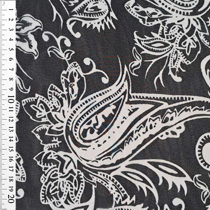 Chiffon med paisley inspireret print på sort bund