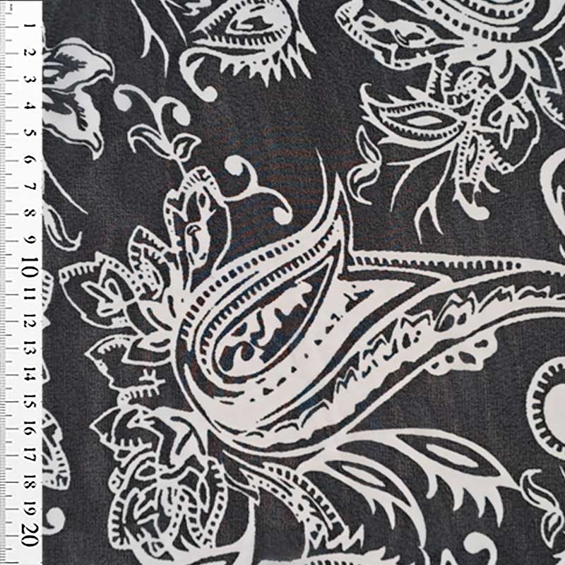 Chiffon med paisley inspireret print på sort bund - KreStoffer
