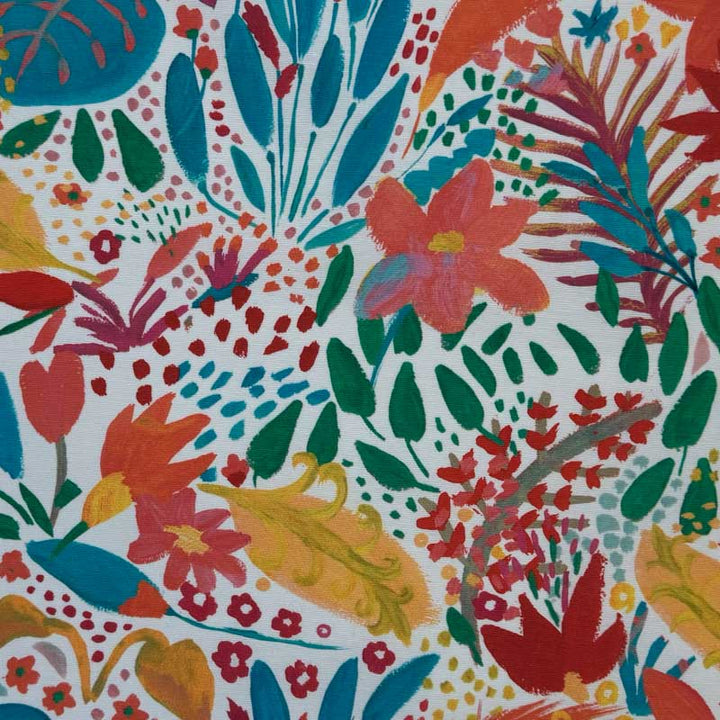 Coated bomuld med malede blomster