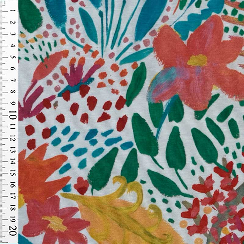 Coated bomuld med malede blomster