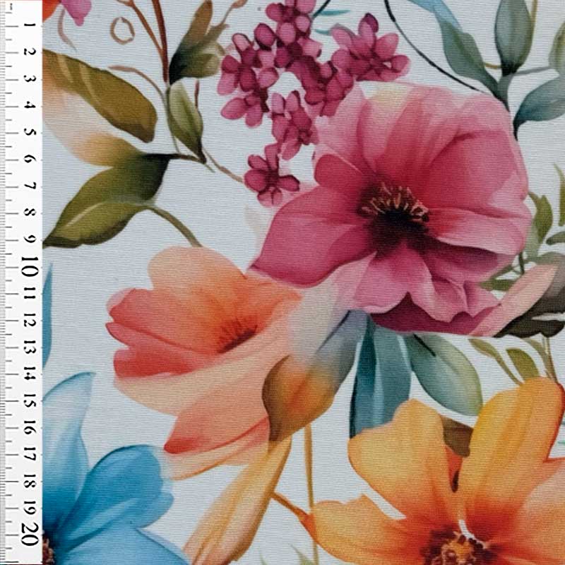 Coated bomuld med sommer blomster - KreStoffer