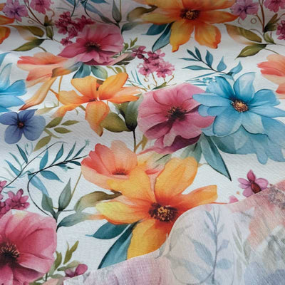 Coated bomuld med sommer blomster - KreStoffer