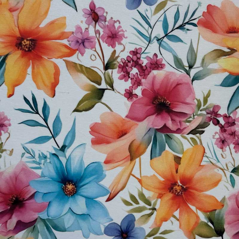 Coated bomuld med sommer blomster - KreStoffer