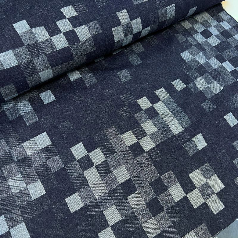 Denim med gennemvævet tern