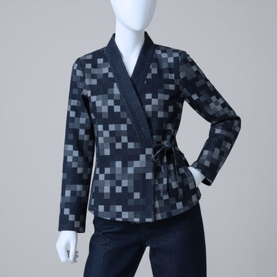 Denim med gennemvævet tern