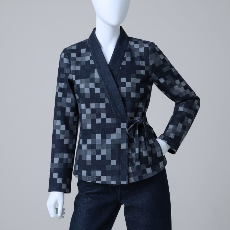 Denim med gennemvævet tern