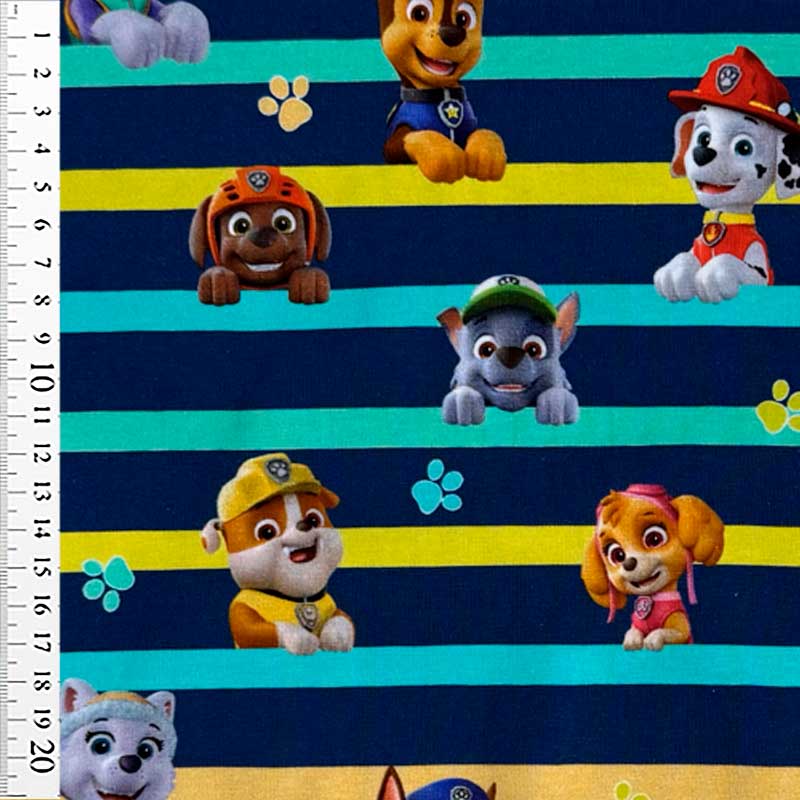 Digital bomuldsjersey med Paw Patrol og striber på blå bund