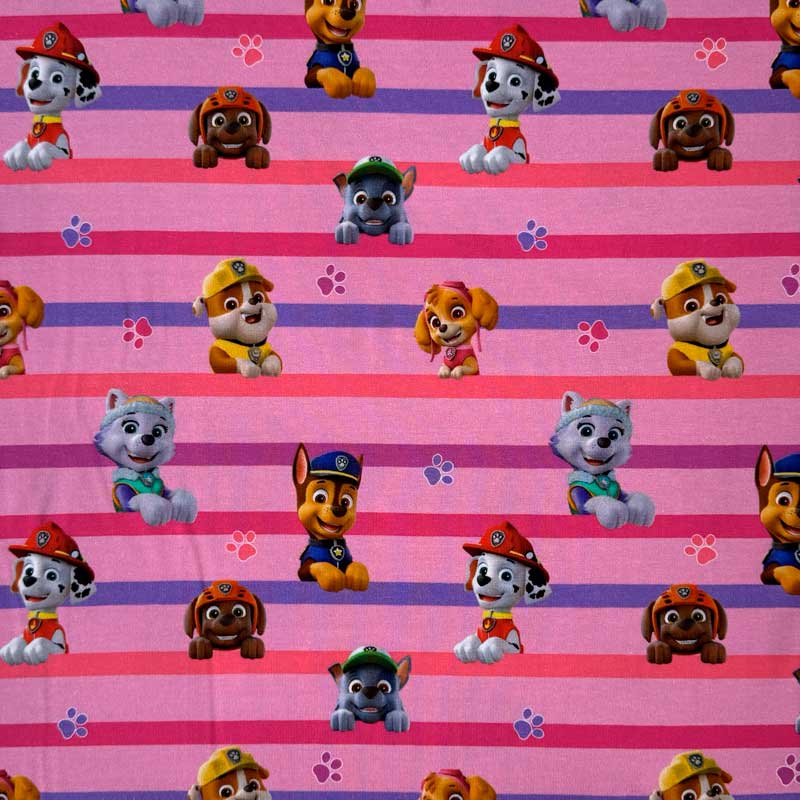 Digital bomuldsjersey med Paw Patrol og striber på lyserød bund