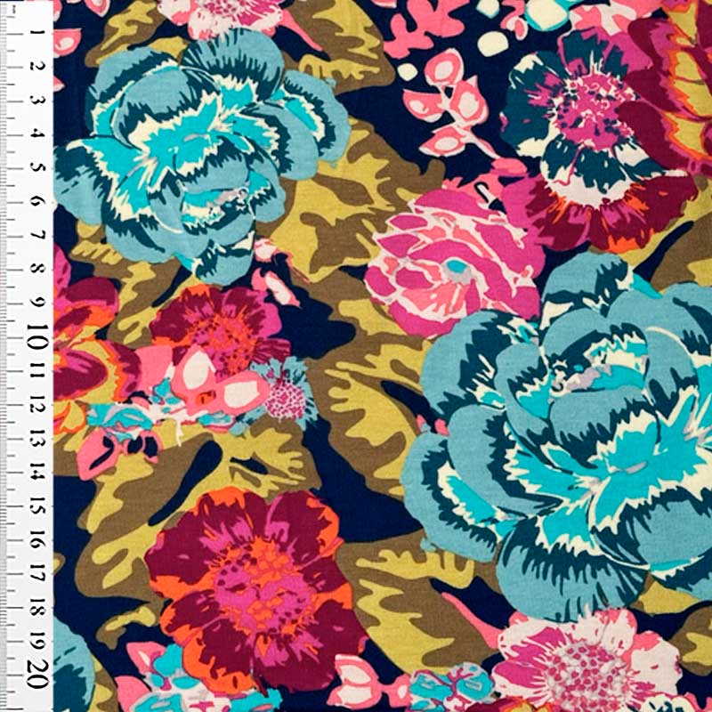 Digital bomuldsjersey med boho blomster - KreStoffer