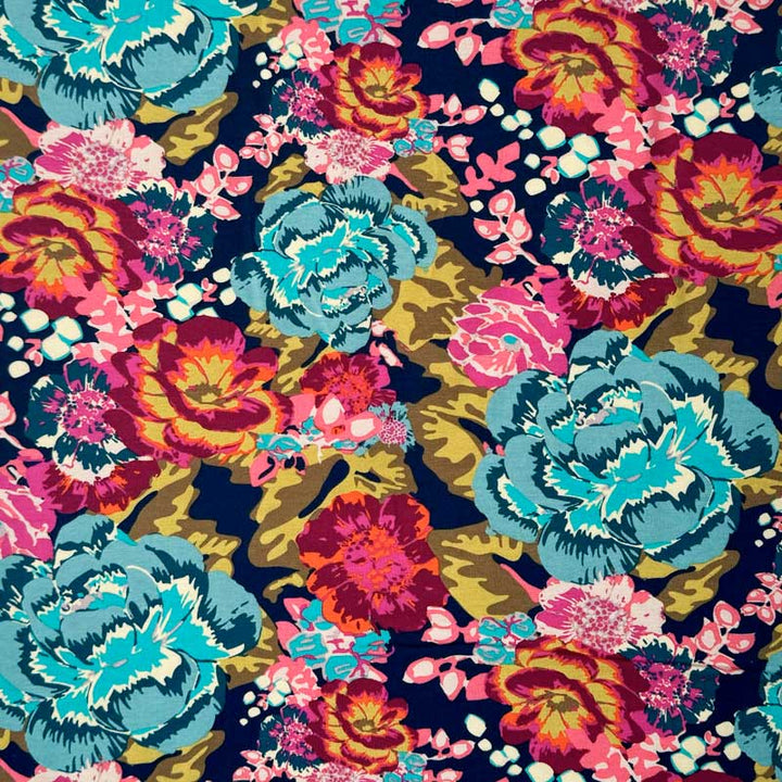 Digital bomuldsjersey med boho blomster
