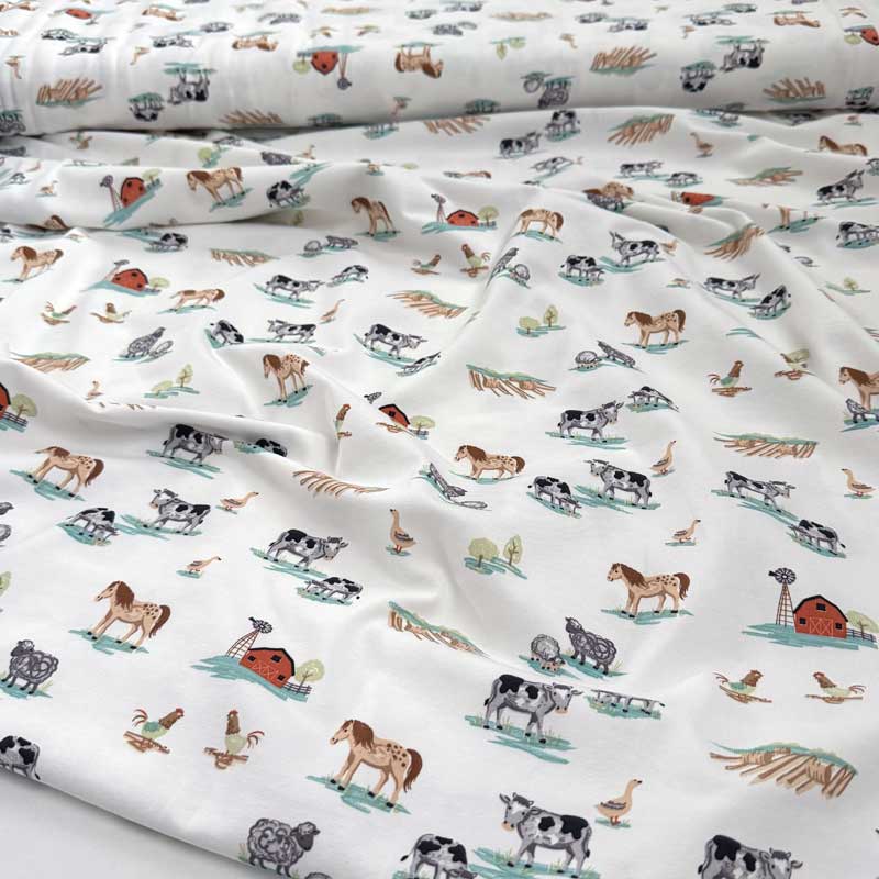 Digital bomuldsjersey med bondegårdens dyr - KreStoffer