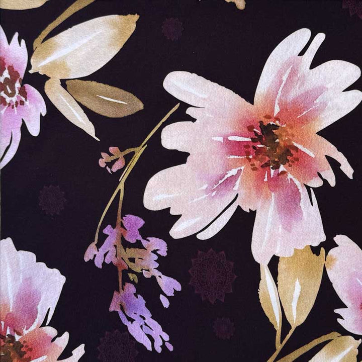 Digital bomuldsjersey med fancy akvarel blomster