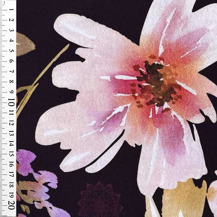 Digital bomuldsjersey med fancy akvarel blomster