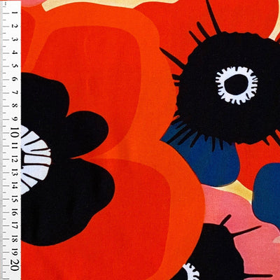 Digital bomuldsjersey med grafisk stor blomst, orange - KreStoffer
