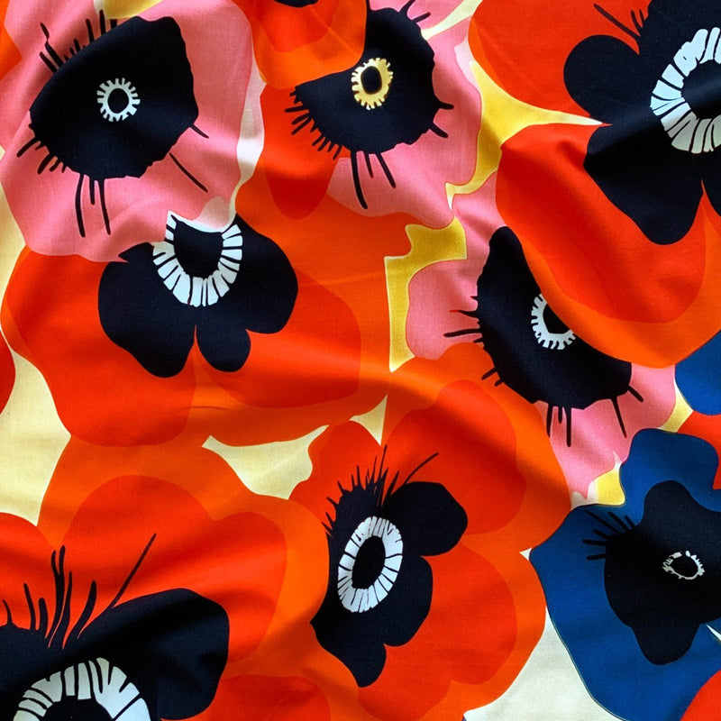 Digital bomuldsjersey med grafisk stor blomst, orange - KreStoffer