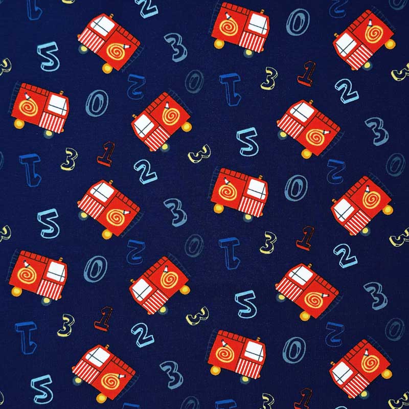 Digital bomuldsjersey med lille brandbil - KreStoffer