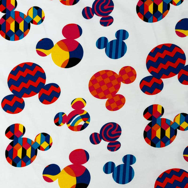 Digital bomuldsjersey med Mickey Mouse hoveder hvid