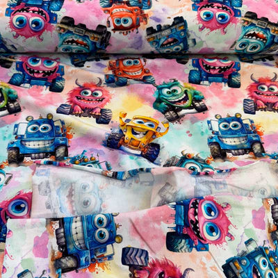 Digital bomuldsjersey med new monster cars - KreStoffer