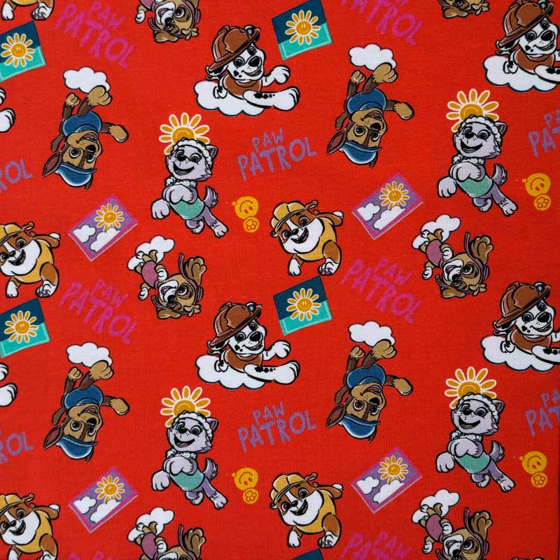 Digital bomuldsjersey med Paw Patrol sunshine, rød - KreStoffer