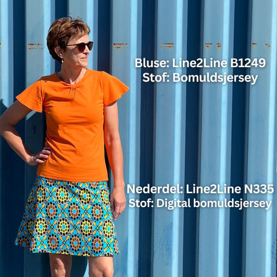 Digital bomuldsjersey med retromønster, blå - KreStoffer