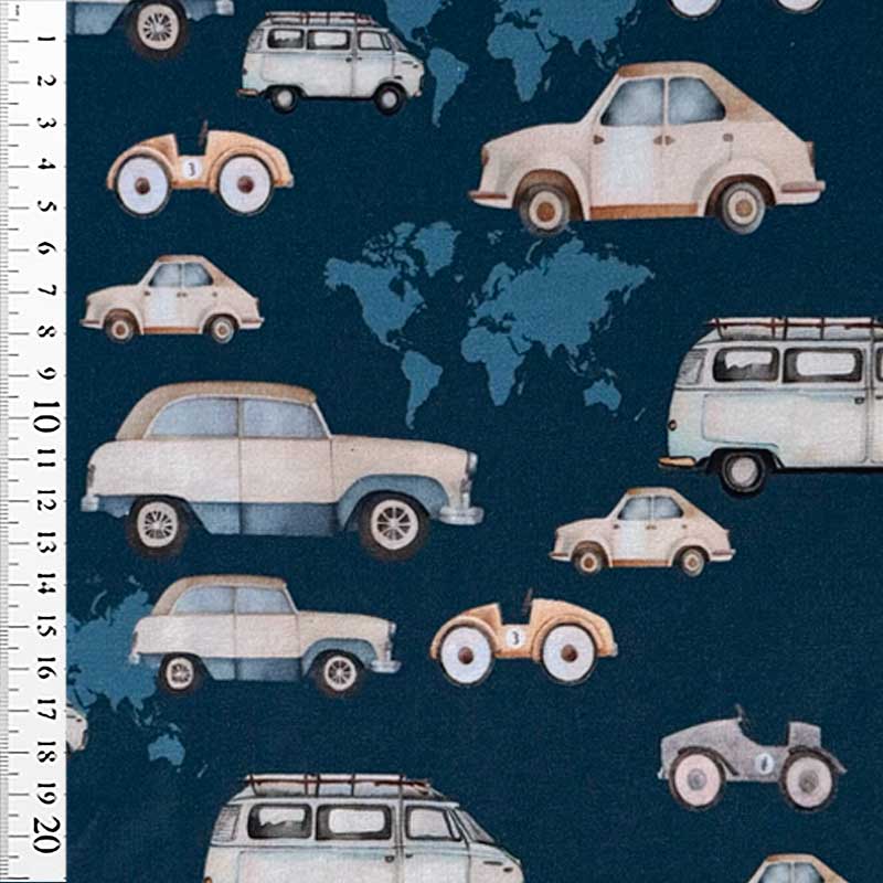Digital bomuldsjersey med små biler - KreStoffer
