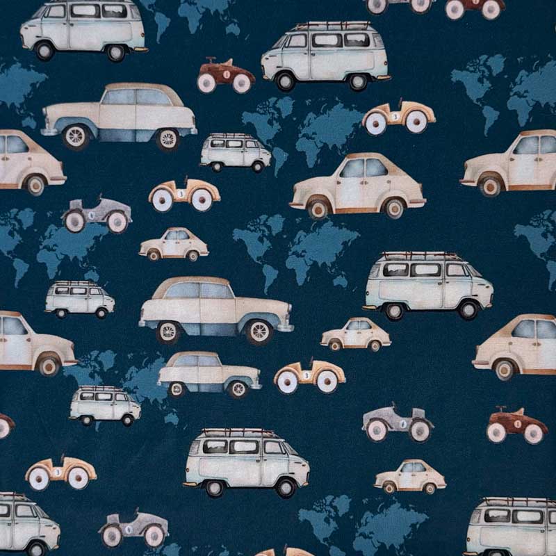 Digital bomuldsjersey med små biler - KreStoffer