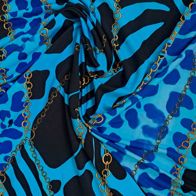 Digital viscose jersey med blandet dyreprint og kæder - KreStoffer
