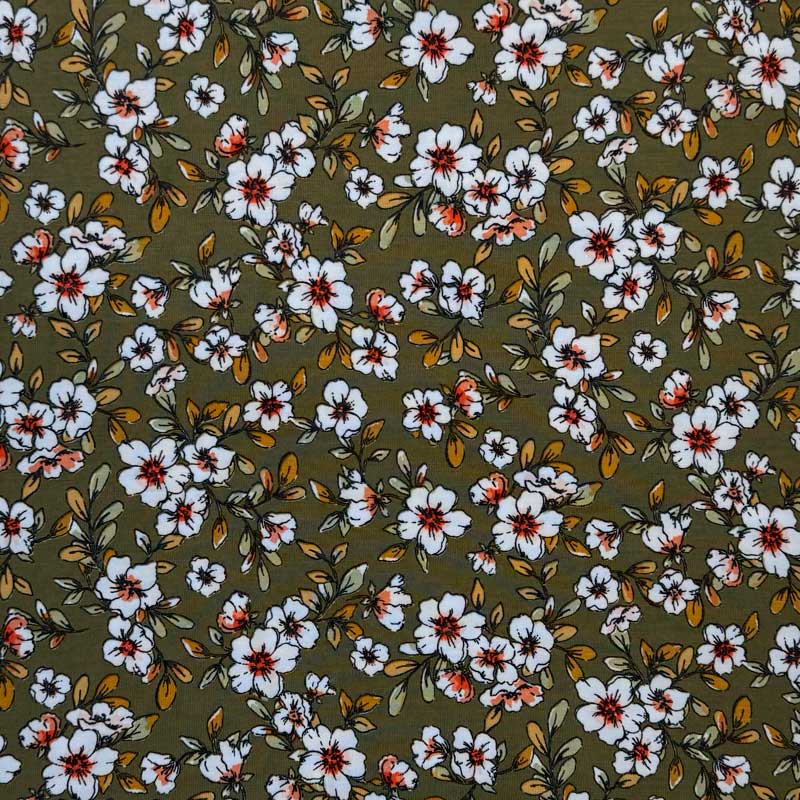 Digital viscose jersey med små hvide blomster - KreStoffer