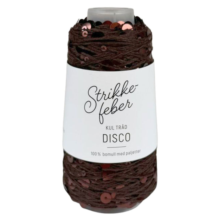 Disco garn med pailletter fra Strikkefeber Chokoladebrun