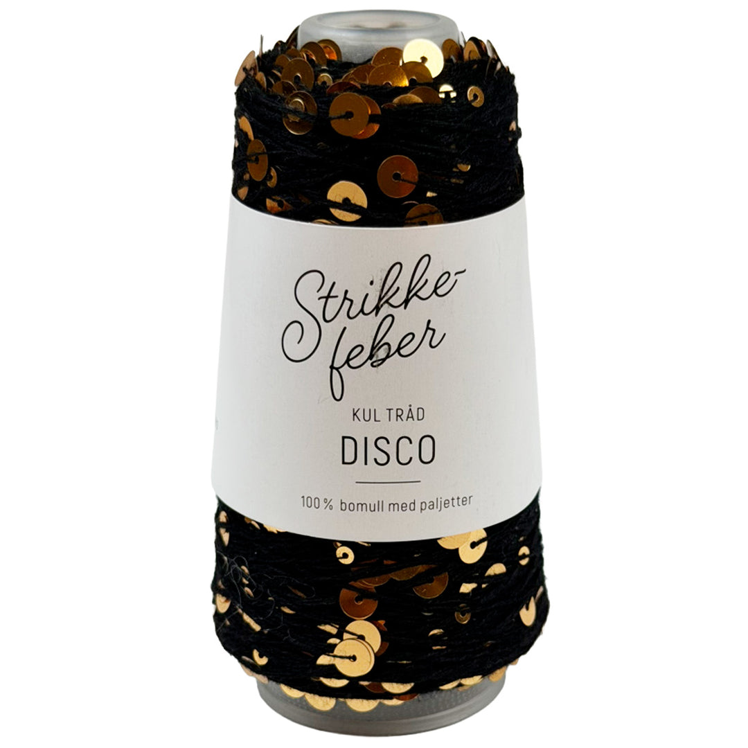 Disco garn med pailletter fra Strikkefeber, sort med guld