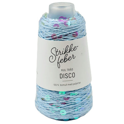Disco garn med pailletter fra Strikkefeber Lyseblå