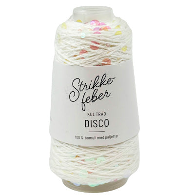 Disco garn med pailletter fra Strikkefeber Hvid