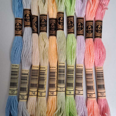 Broderigarn pakke med 10 farver i pastel mix