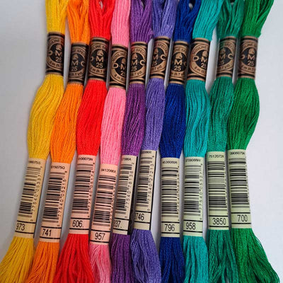 Broderigarn pakke med 10 farver i regnbue mix