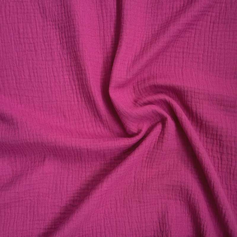 Ensfarvet double gauze, cerise - KreStoffer