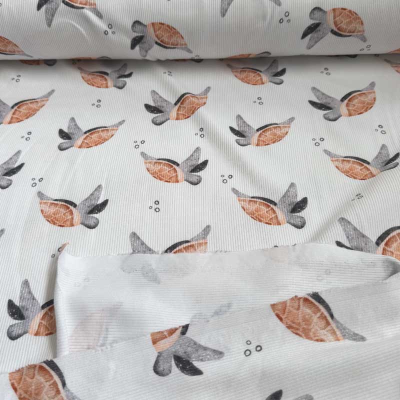 Drop needle digitalprint rib jersey med skildpadder
