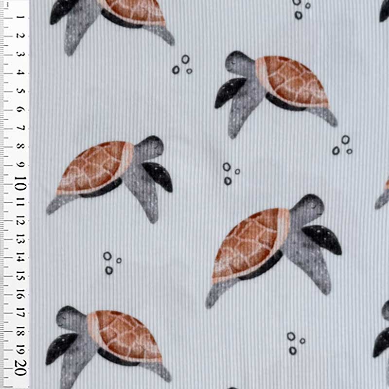 Drop needle digitalprint rib jersey med skildpadder