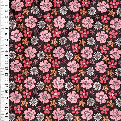 Drop needle digitalprint rib jersey med blomster i lyserød og pink