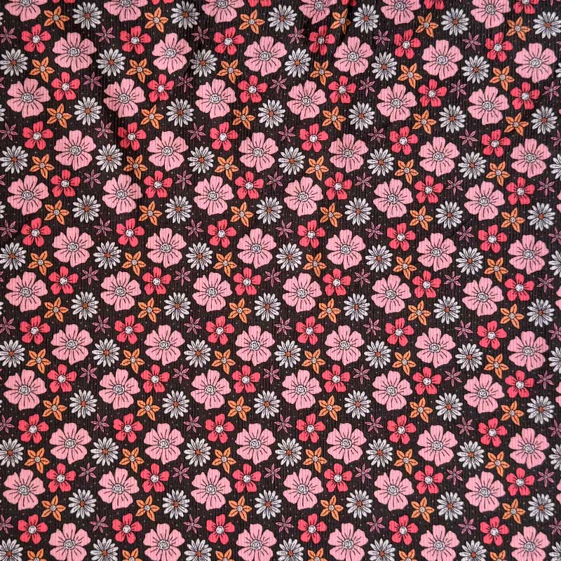 Drop needle digitalprint rib jersey med blomster i lyserød og pink