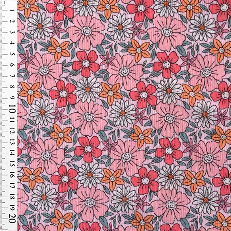 Drop needle digitalprint rib jersey med blomster i forårs farver