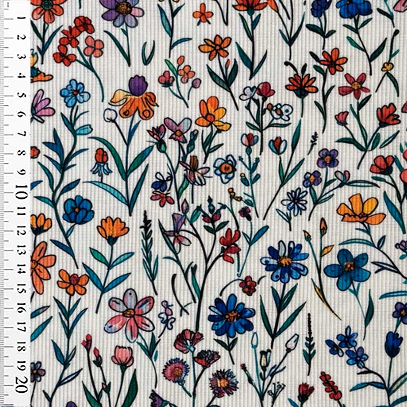 Drop needle digitalprint rib jersey med forårs blomster