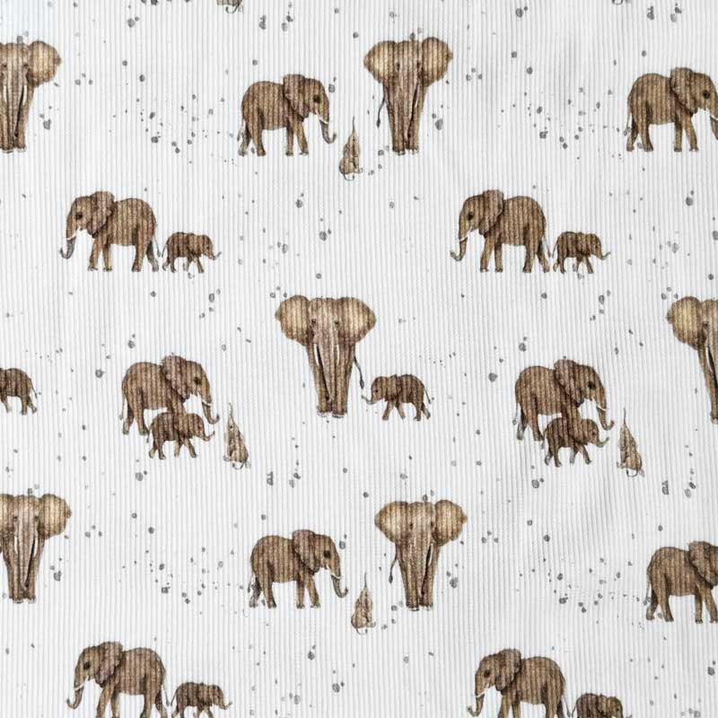 Drop needle digitalprint rib jersey med elefant - KreStoffer