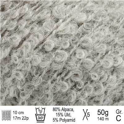 Drops Alpaca Bouclé garn Lys grå mix