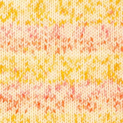 Strikkeprøve på Drops Fiesta garn farve 17 Solskin print