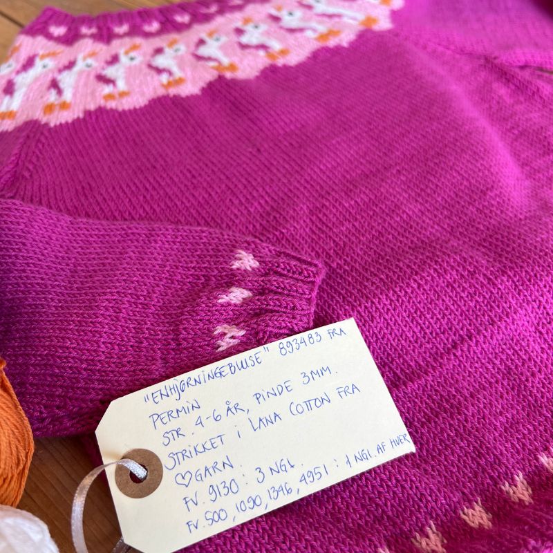 Strikkekit Bluse med enhjørning til børn i Lana Cotton 212