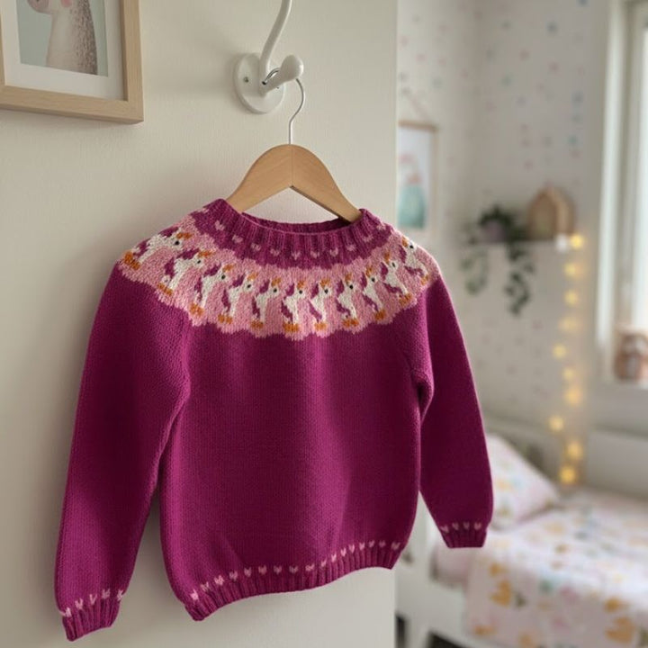 Strikkekit Bluse med enhjørning til børn i Lana Cotton 212